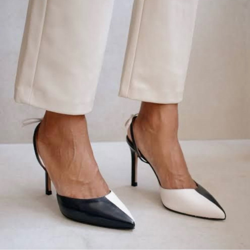 ALOHAS Slingback Pumps, Ivory & Black, 37